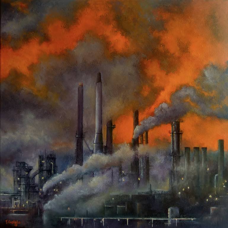 Pollution at sunset Painting by Tomas Castano | 