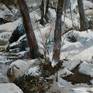 Snow on the river bank is a landscape painted in oil on Canson paper glued to panel.