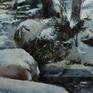 Snow on the river bank is a landscape painted in oil on Canson paper glued to panel.