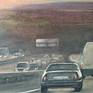 Work from the series skies in which they show vehicles driving on a highway at sunset.