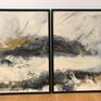 It is an abstracted painting with laque acrylic and sand. lot of black and white and a touch of ocher. framed.