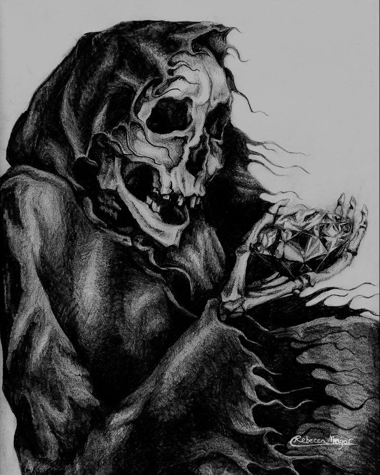 grim reaper with wings drawings in pencil