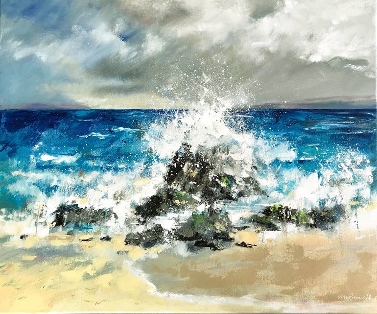 waves crashing painting