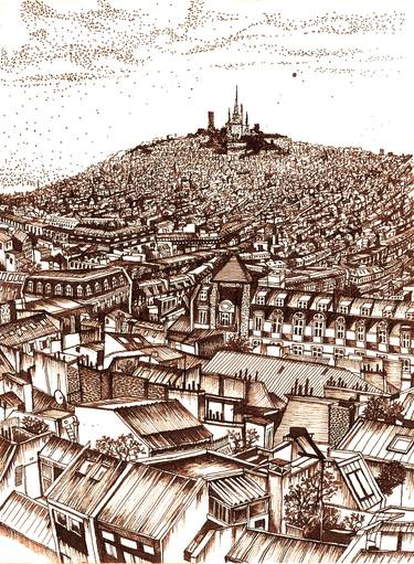 Paris View from a rooftop Lithograph thumb