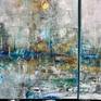 Diptych consisting of 2 panels each 12" x 12' , can be hung vertically or horizontally. Rich texture from process using acrylic, enamel and metallic pigment. Painted sides, ready to hang , no need to frame.