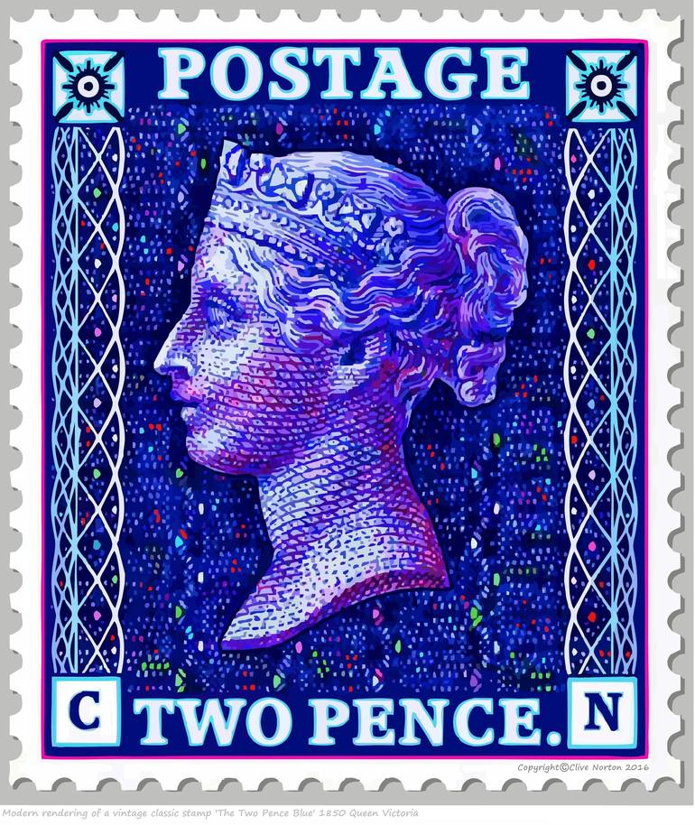 Two Penny Blue Stamp Mixed Media by Clive Norton Saatchi Art