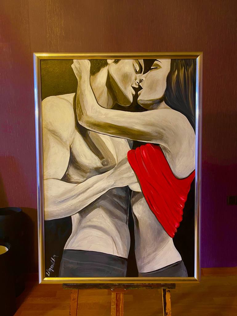 Original Art Deco Love Painting by Kamilla Zarbaliyeva