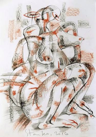 Print of Cubism Women Drawings by Stanislav Bojankov