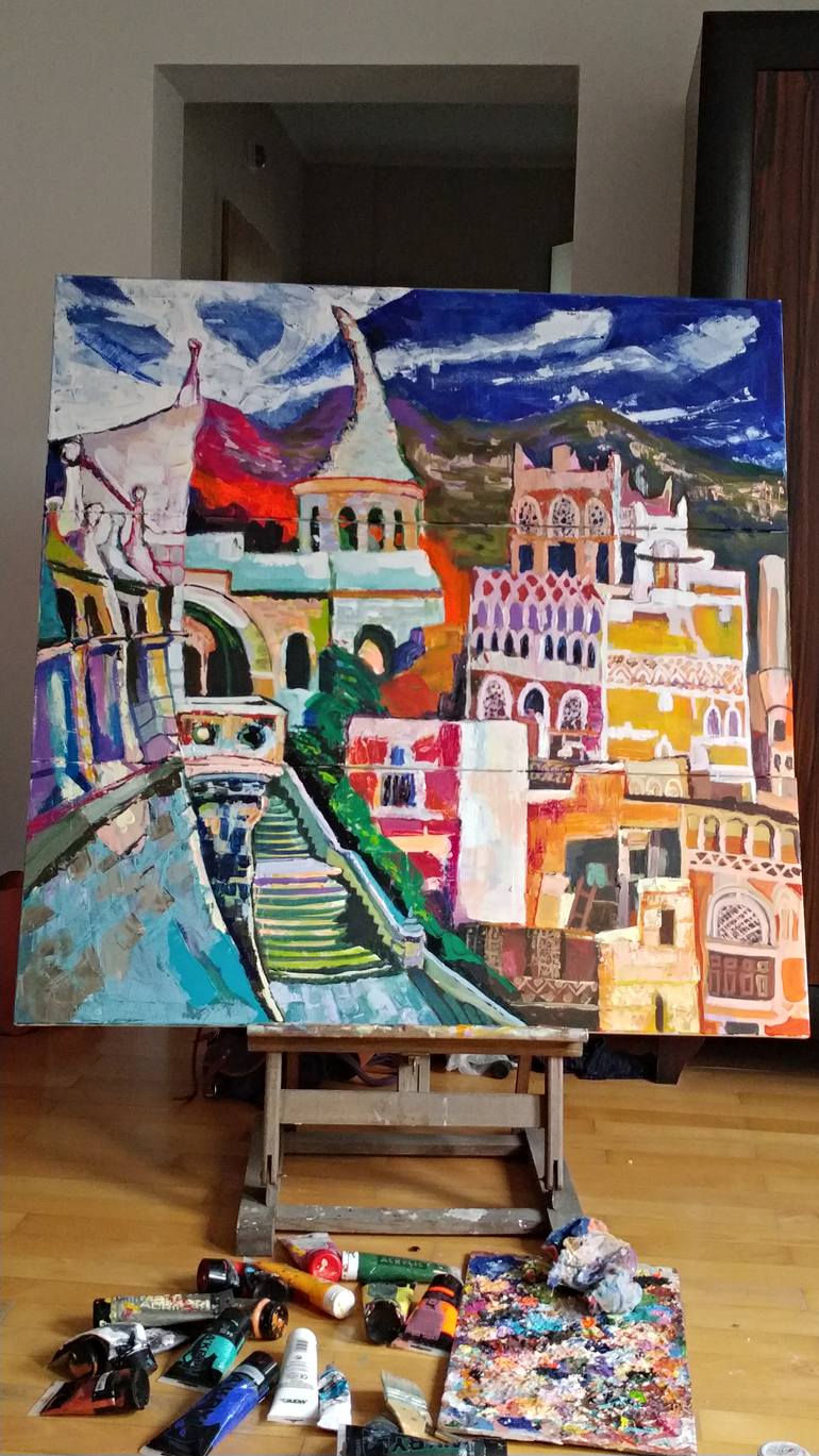 Original Abstract Architecture Painting by Marta Lisiewicz