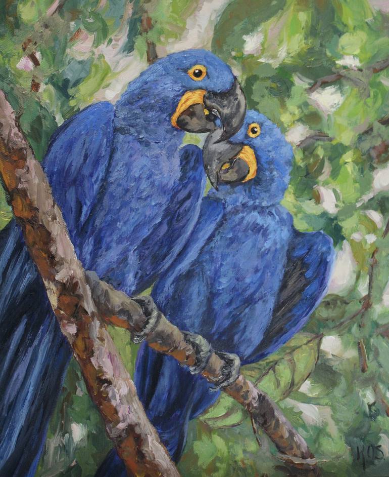 blue macaw painting