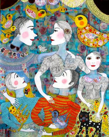 Original Figurative Family Painting by Claudine Loquen