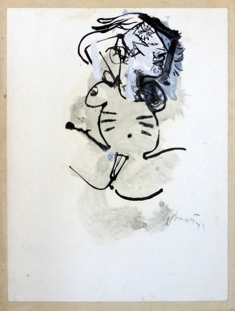 Original Expressionism Portrait Drawing by frederic charcot