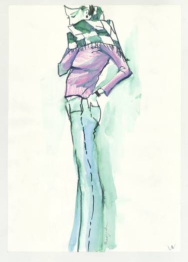 Original Figurative People Drawing by Nadja Solovieva