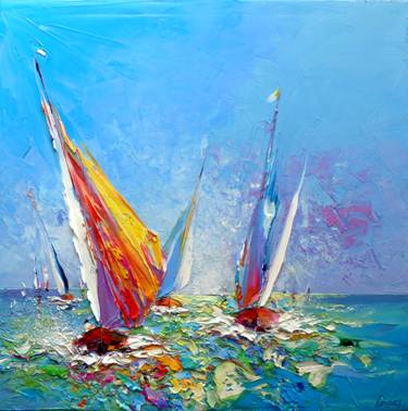 Original Sailboat Painting by Prost Didier
