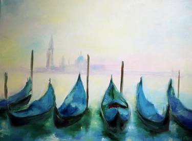 Venice painting on canvas Italy Boats painting Fine art thumb