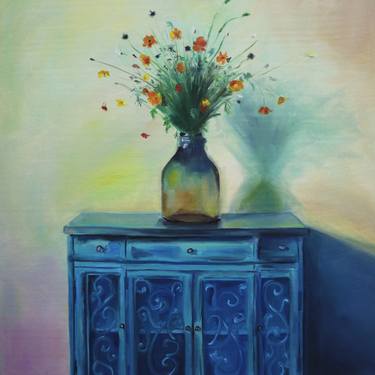 Still life painting of interior canvas "Blue sideboard" thumb