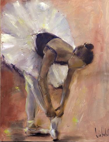 Ballerina tying pointe shoes Ballet art Woman portrait thumb