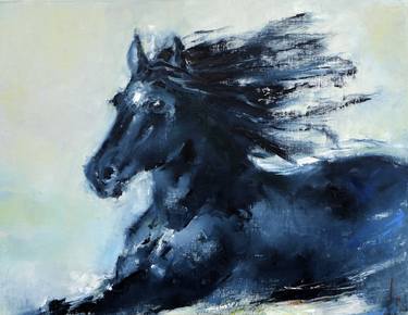 Black running horse portrait thumb
