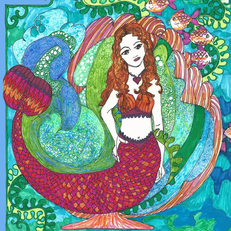 Shell Mermaid Drawing by Viv Rosser | Saatchi Art