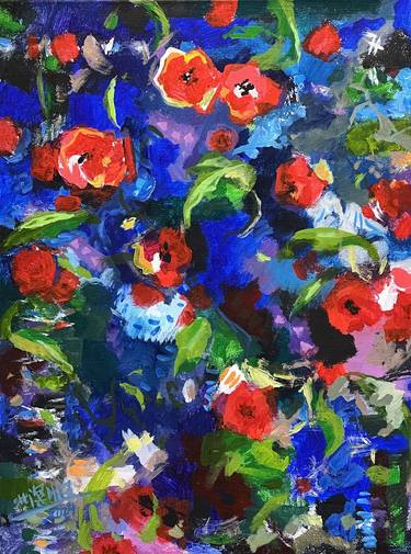 Original Abstract Expressionism Floral Paintings by Beiming Shi