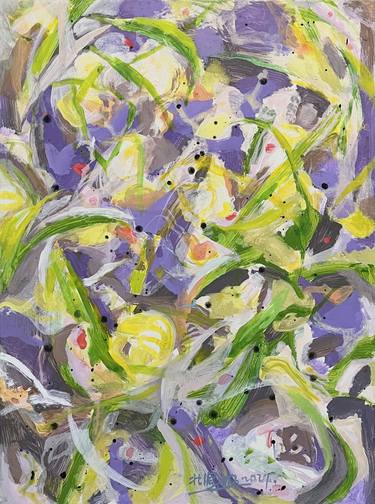 Original Abstract Expressionism Floral Paintings by Beiming Shi