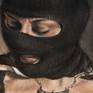 "The Understanding" is one of 34 oil and pastel paintings that make up Isis Rodriguez’ spiritual series LEGENDS FROM THE REALM OF NEPANTLA. The series is a modern myth about internal conflict and resolution, which utilizes contemporary symbols such as ski masks, military uniforms, and cartoons.