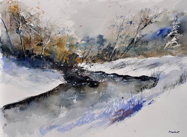 River in winter - watercolor thumb