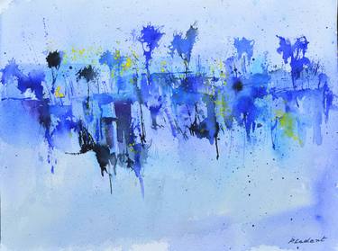 Dancing blue trees-  abstract watercolor thumb