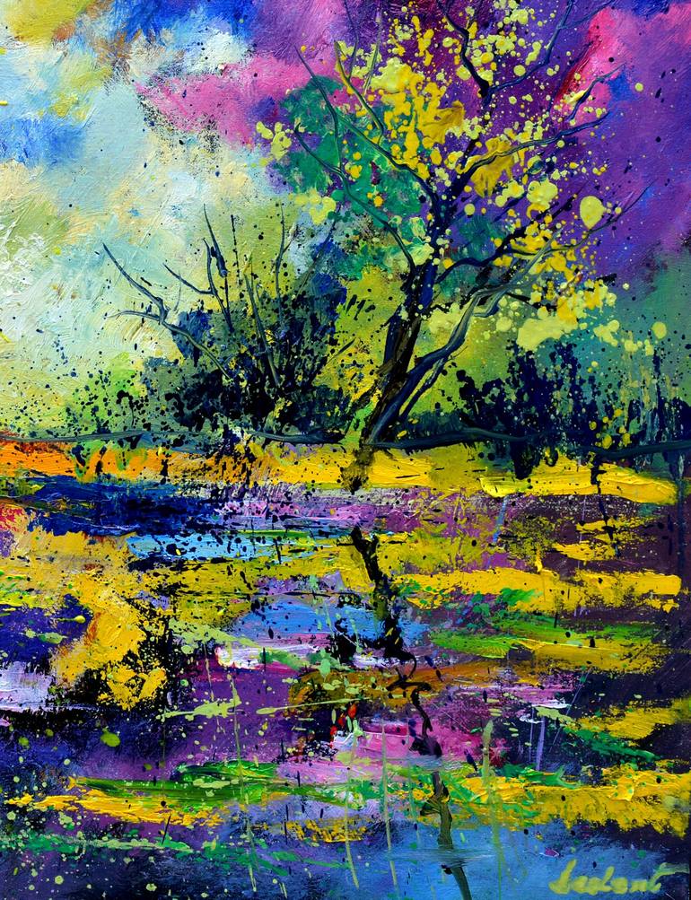 Original Abstract Expressionism Landscape Painting by Pol Ledent