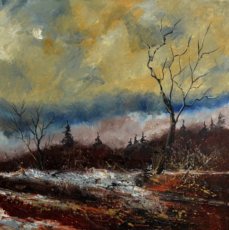 Moonshine in winter Painting by Pol Ledent