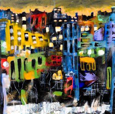 Original Abstract Expressionism Cities Painting by Elena Opasini