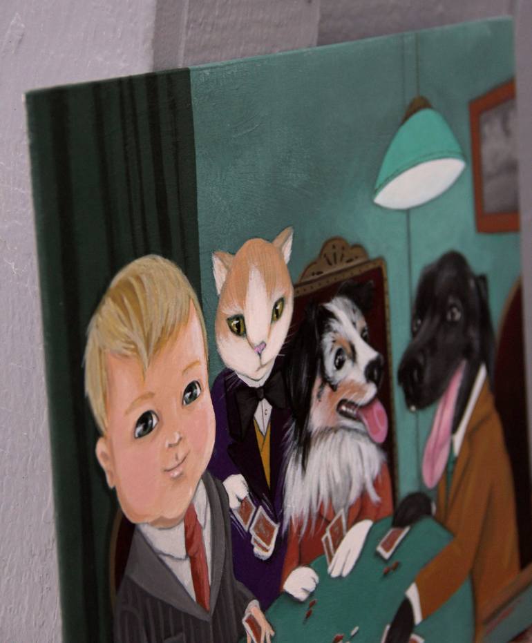 Original Illustration Dogs Painting by Ilaamen Pelshaw