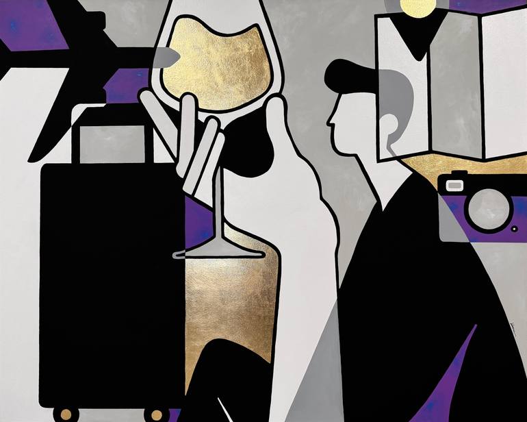 Original Travel Mixed Media by Ilaamen Pelshaw | Geometric Art on Canvas | The Traveler