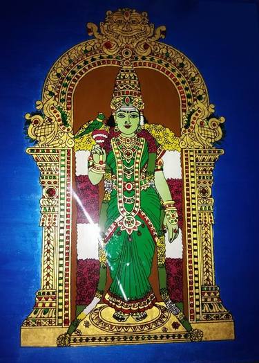 Tanjore Painting of Goddess Madurai Meenakshi thumb