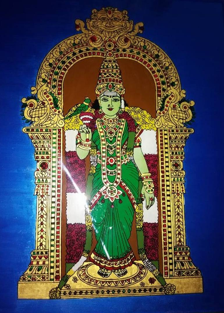 Tanjore Painting of Goddess Madurai Meenakshi Painting by Malini ...