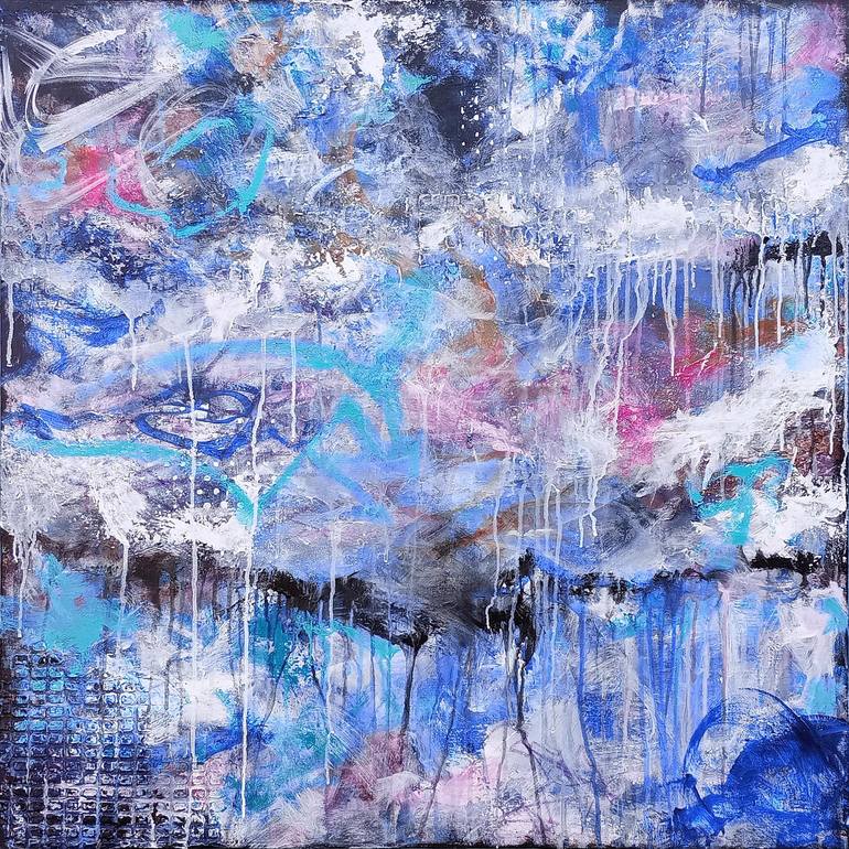 Original Abstract Painting by Susan Wooler | Abstract Art on Canvas | XXL Abstract Beyond the Clouds 90 x 90 cm
