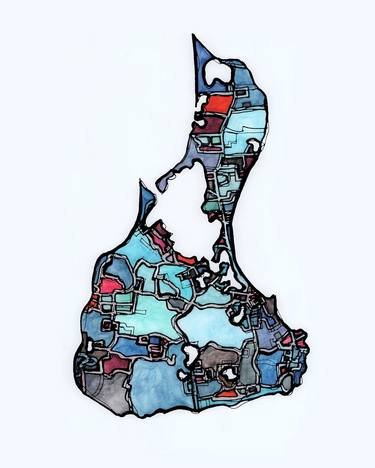 Abstract Map Print of Block Island, RI thumb