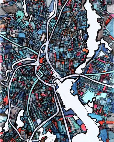 Abstract Map Print of Providence, RI thumb
