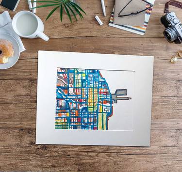 Abstract Map of Downtown Chicago - Horizontal Drawing. Map Drawing | Corporate Art | Chicago Map thumb
