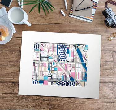 Abstract Map of Chicago Wicker Park - Horizontal Drawing. City Art | Modern Map Art thumb