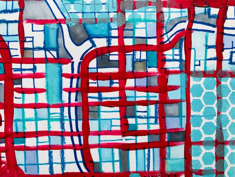 Original Abstract Cities Drawing by Carland Cartography
