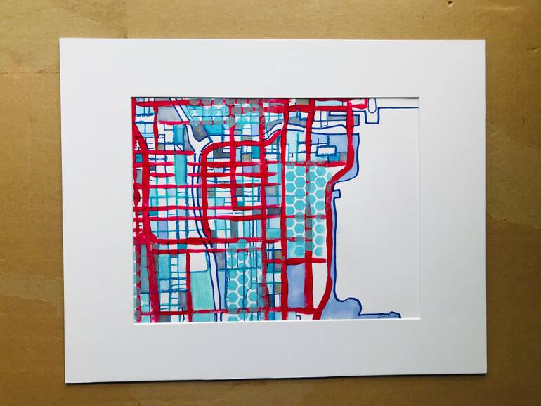 Original Abstract Cities Drawing by Carland Cartography