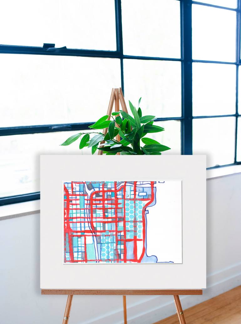 Original Abstract Cities Drawing by Carland Cartography