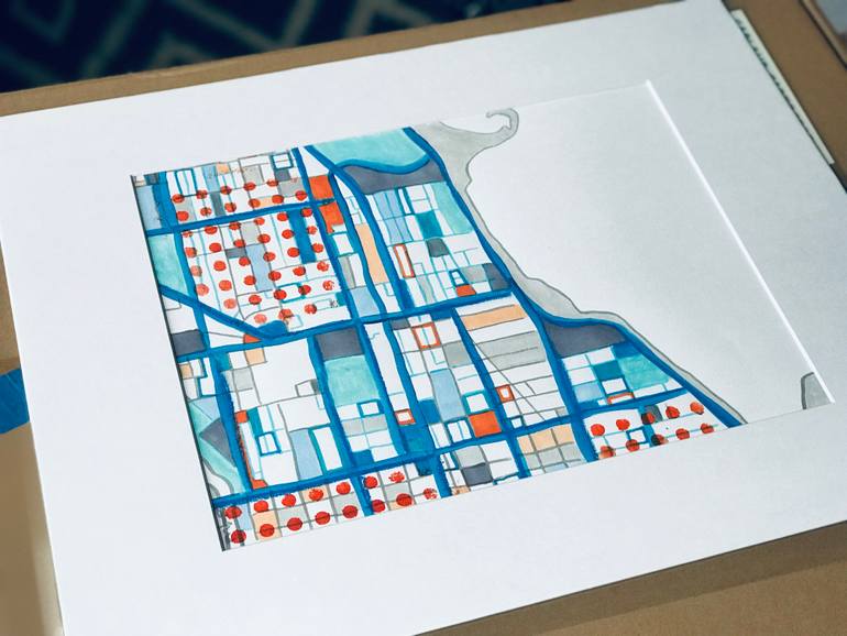 Original Abstract Cities Drawing by Carland Cartography