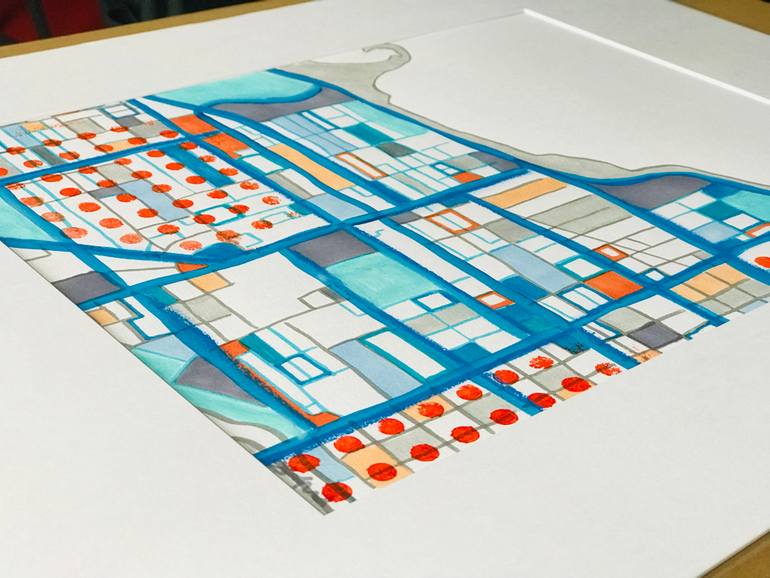 Original Abstract Cities Drawing by Carland Cartography