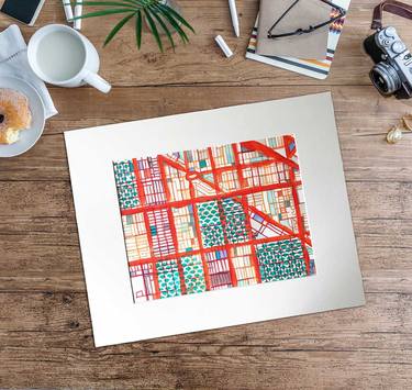 Abstract Map of Chicago Logan Square - Horizontal Drawing. Modern City Art | Housewarming Present | Map Art thumb