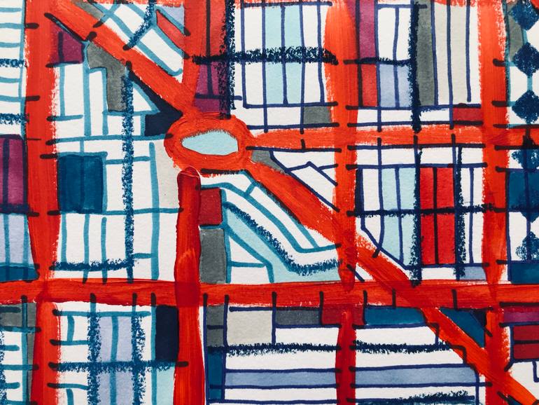 Original Abstract Cities Drawing by Carland Cartography