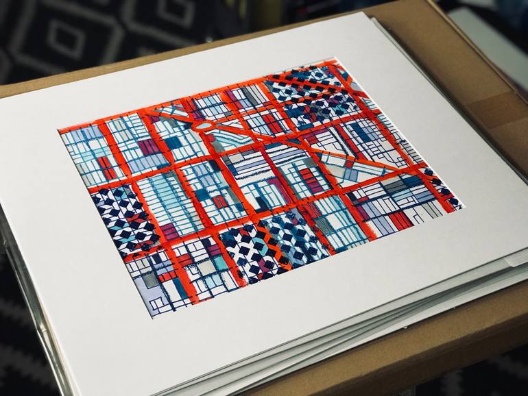 Original Abstract Cities Drawing by Carland Cartography