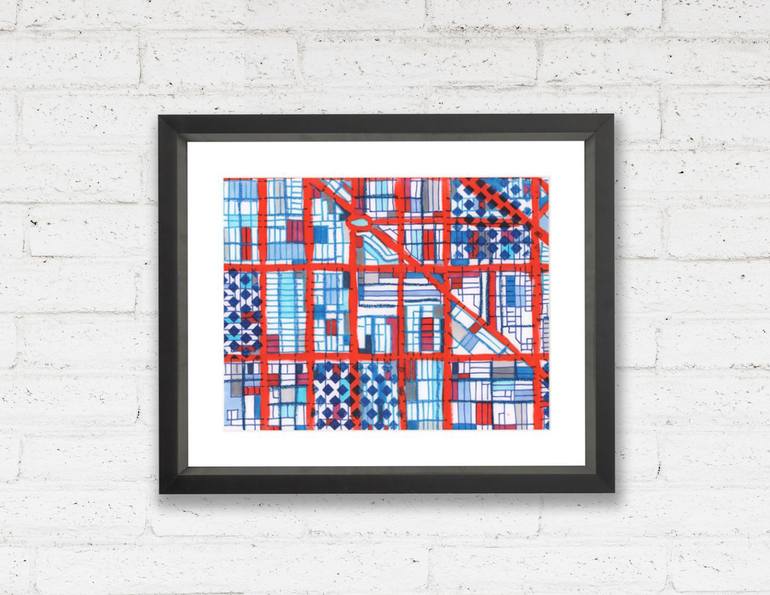 Original Abstract Cities Drawing by Carland Cartography