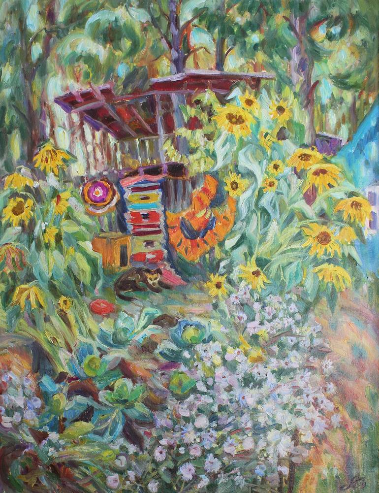 summer yard Painting by valentina lusenkova | Saatchi Art
